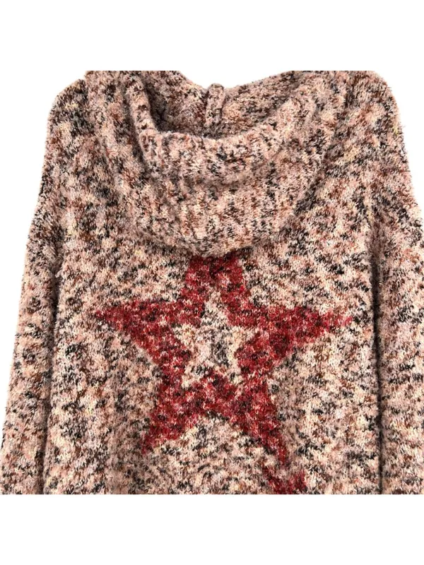 POL Red Star Pink Hooded Knit Cardigan Size Large Cozy Celestial Alt-Boho - Image 2