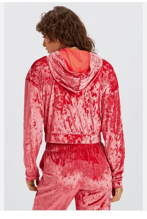 Fabletics Crushed Velour Zip Up Hoodie strawberry red  - Image 3