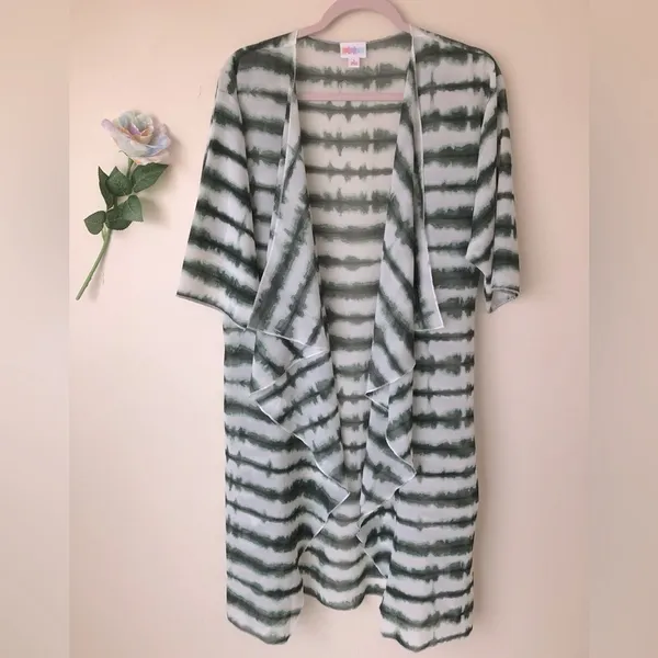 Lularoe Shirley women’s Kimono White With Green Tie Dye Sheer Chiffon Size S - Image 3