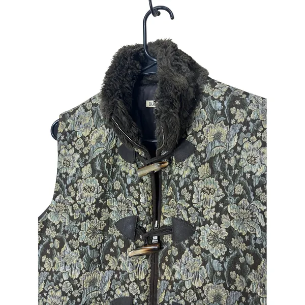 Vintage Baxis & Baxis Floral Tapestry Vest Faux Fur Collar‎ Toggle Closure Small - Image 2