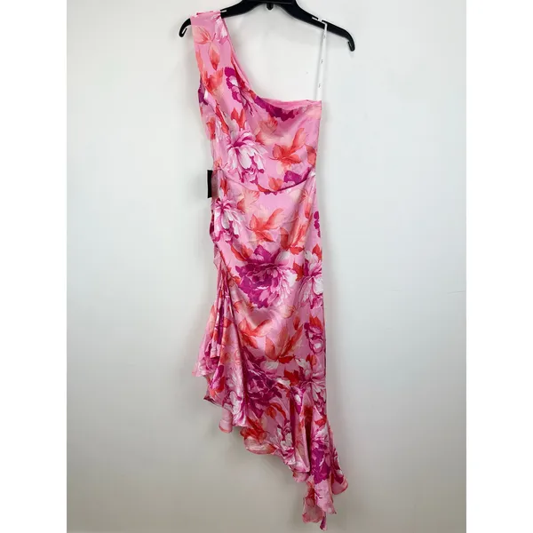 Lulus Divinely Blooming Pink Multi Floral One-Shoulder Midi Dress Party XS NWT - Image 8