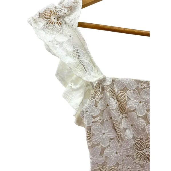 Here Comes The Sun‎ White Floral Lace Ruffle Mini Dress Off Shoulder Boho Bridal - Image 2