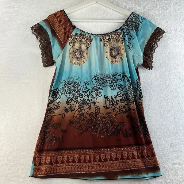 Vintage Y2K 2000's Agenda Small S Top Babydoll Lace Woodland‎ Forrest Goblincore - Image 8