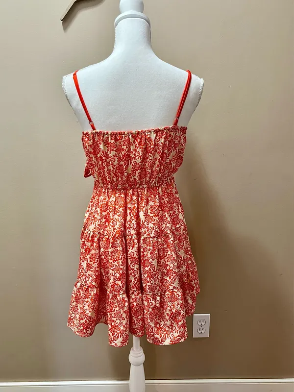 Orange and White Floral Mini Sundress Size Small - Image 4