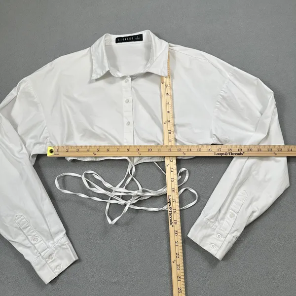 Lioness White Crop Top Shirt S Tie Front Long Sleeve Button Down Collared Croped - Image 3