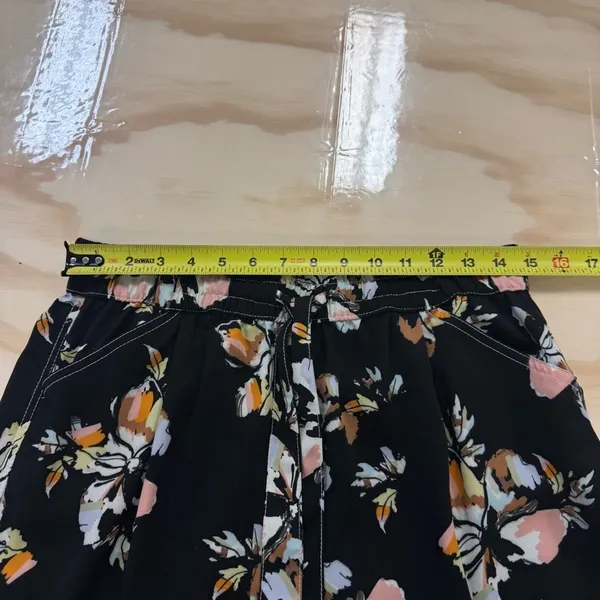 Who What Wear Floral Wide Leg Pants‎ Black Pink Orange Sz M Elastic Waist Belted - Image 9