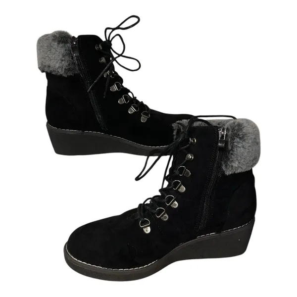 Boutique By Corkys Fox Bay Ankle Boots‎ Womens 9 Black Faux Suede Wedge Heel - Image 4
