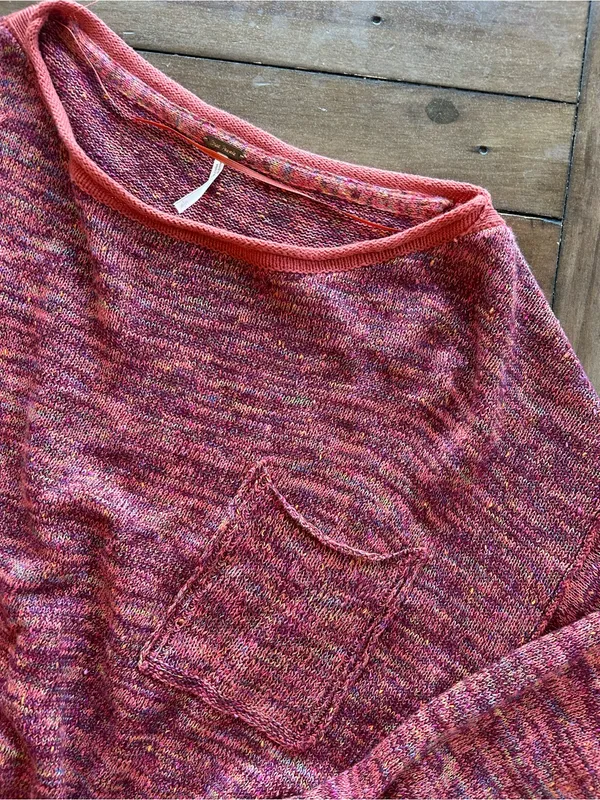 Free People Linen Prism Spacedye Red Slouchy Sweater S - Image 7