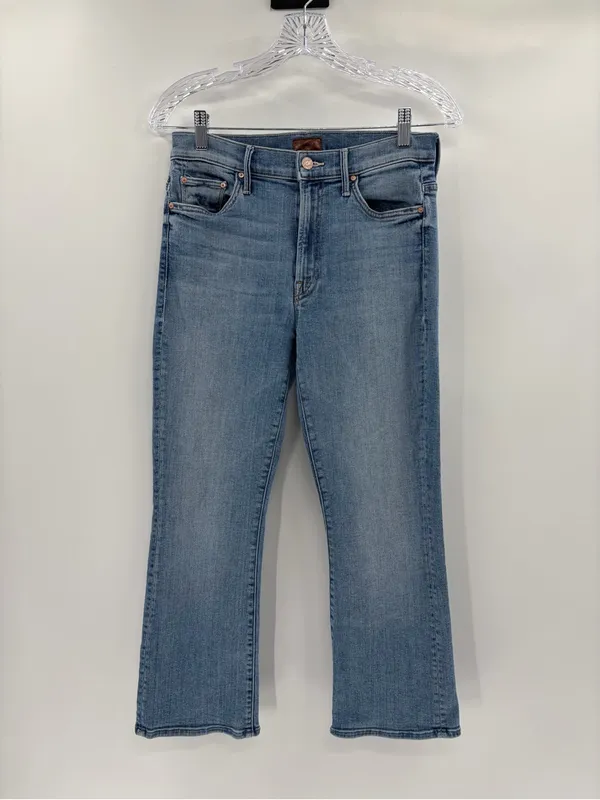 Mother denim the insider cropped a side of beans blue straight leg jeans sz 27 - Image 4