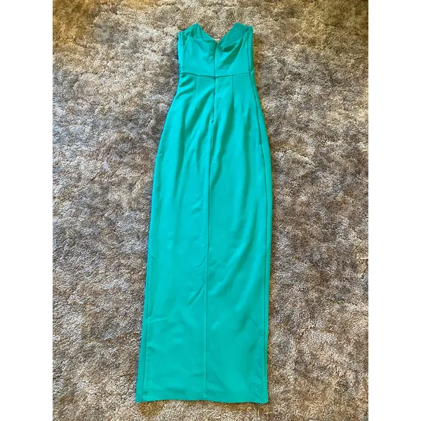 REVOLVE Lovers + Friends Teal Green Strapless Long Maxi Dress with Slit - Image 2