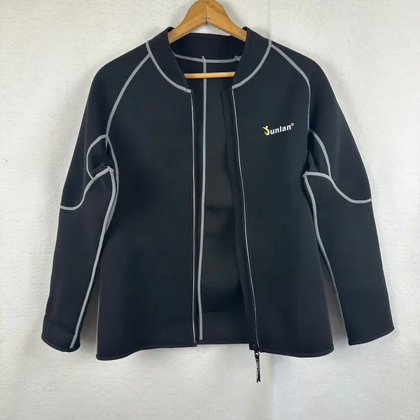 Sunlan Neoprene Jacket Black Gray Trim‎ Full Zip Activewear Women's XL - Image 9