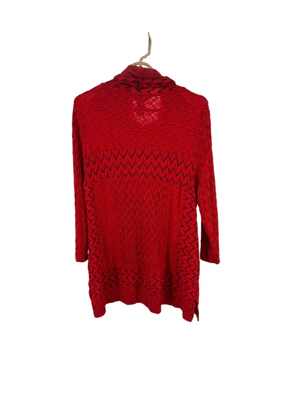 Ali Miles Red black Textured Knit Turtleneck tunic Top L stretch casual career - Image 2