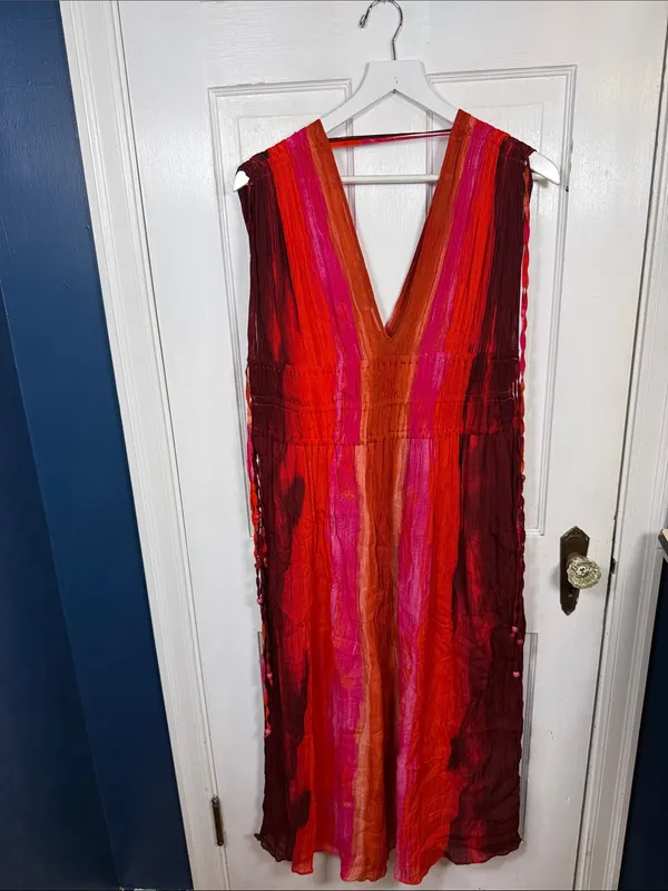 ZARA Sleeveless V-Neck Bead Tie Dye Midi Dress W2567 Sz S - Image 8