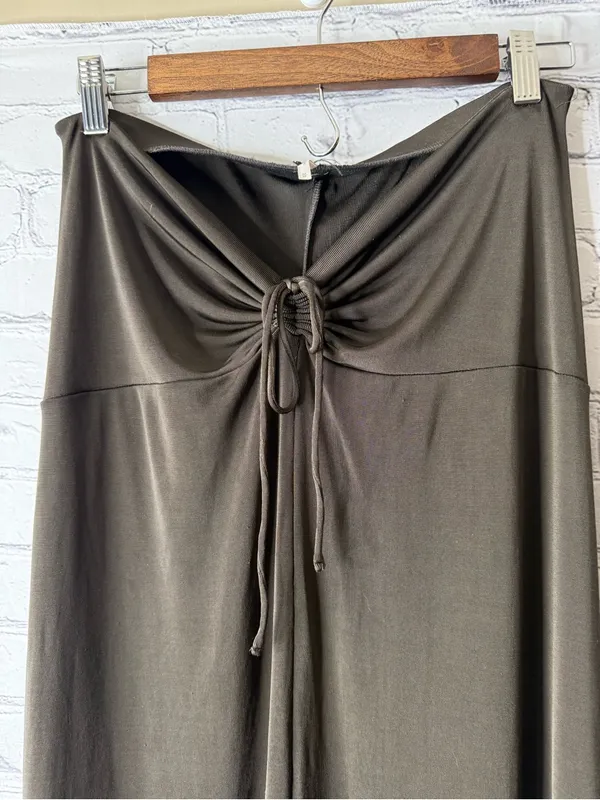 Free people dark green olive Drawstring Waist Maxi Skirt slinky ruched medium - Image 3