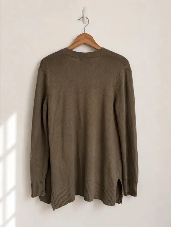 Old Navy Taupe Open Front Cardigan Sweater Pockets Medium - Image 2