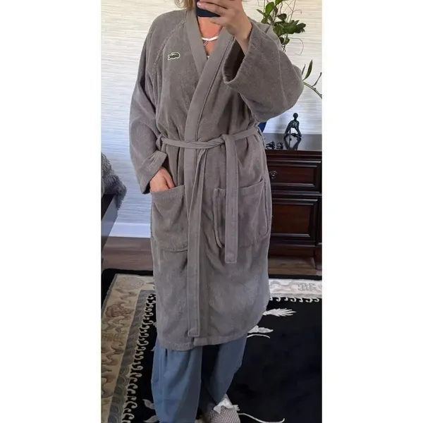 Lacoste Gray Terry Cloth Robe 100% Cotton Unisex Cozy Bathrobe XL - Image 8
