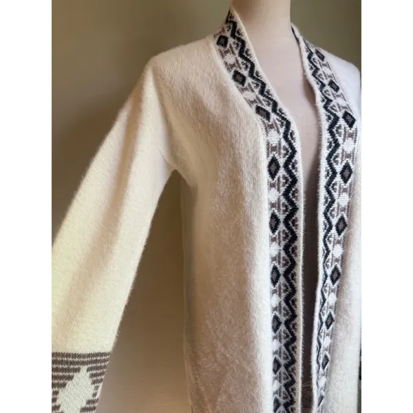 Rachel Zoe Cream Knit Southwestern Boho Long Cardigan Sm whimsi Aztec cozy western sweater‎ - Image 5