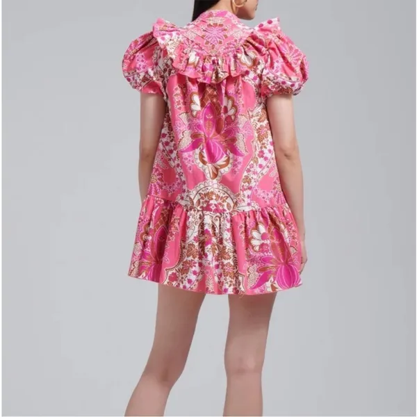 Love The Label Tatiana Floral Mini Ruffle Dress Clementine Pink Print Size Small - Image 2