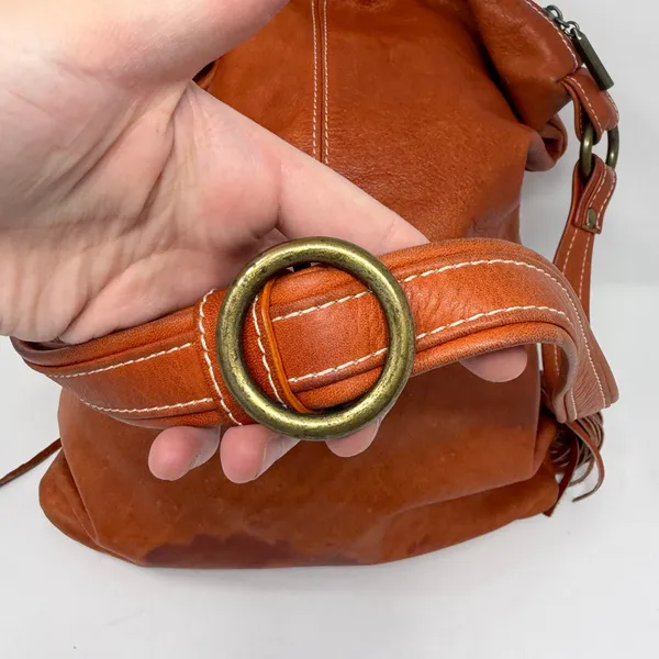 Avorio Italian Leather Tassel Shoulder Bag Orange Boho Womens Large - Image 5