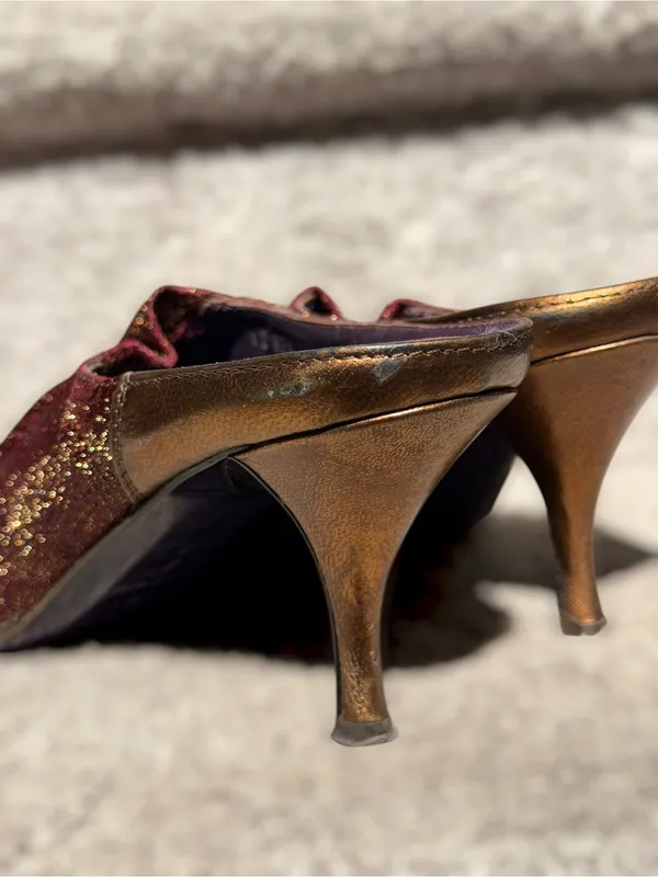 Donald J Pliner Couture Paisley Brocade Pointed Toe Kitten Heel Mules Y2K Glam - Image 5