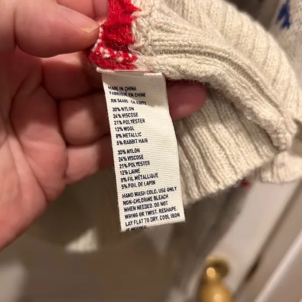 American Eagle Fair Isle Metallic Knit Sweater Womens Large Cream Red Blue L - Image 6