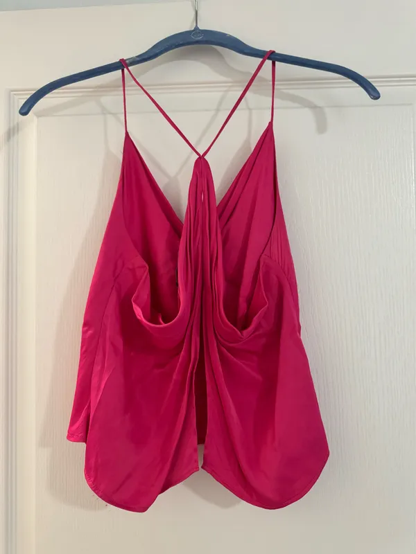 Zara Hot Pink Silk Cowl Neck Tank Top - Image 3