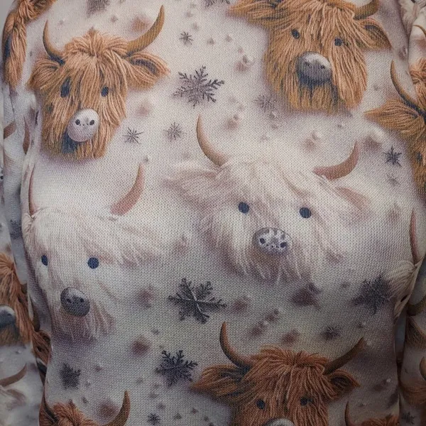 Knit Winter Cow Lover Beaded Yarn Animal Long Sleeve Pullover Crew Neck Sweater - Image 7