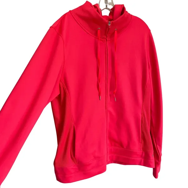 GapFit Womens XL Pink Red Full Zip Hoodie‎ Thumbhole Athletic Jacket Funnel Neck - Image 10