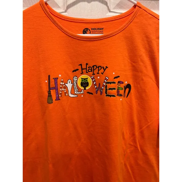 Holiday Editions Happy Halloween Graphic Tee Orange Cotton Scoop XXL Teacher - Image 2