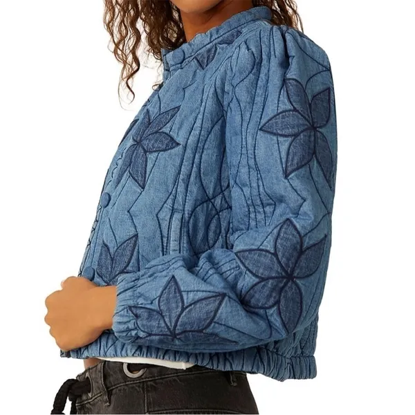 Free People Quinn Quilted Cotton Denim Jacket - Image 3