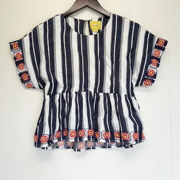 ANTHROPOLOGIE Maeve Vieques Midi Top Linen Embroidered Small - Image 3
