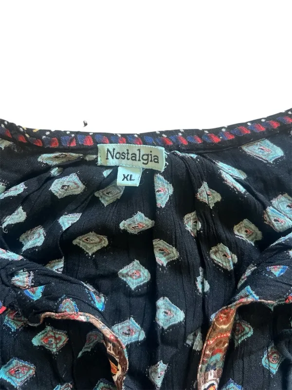 Nostalgia Women’s Black Multicolor Peasant Blouse | XLarge - Image 3
