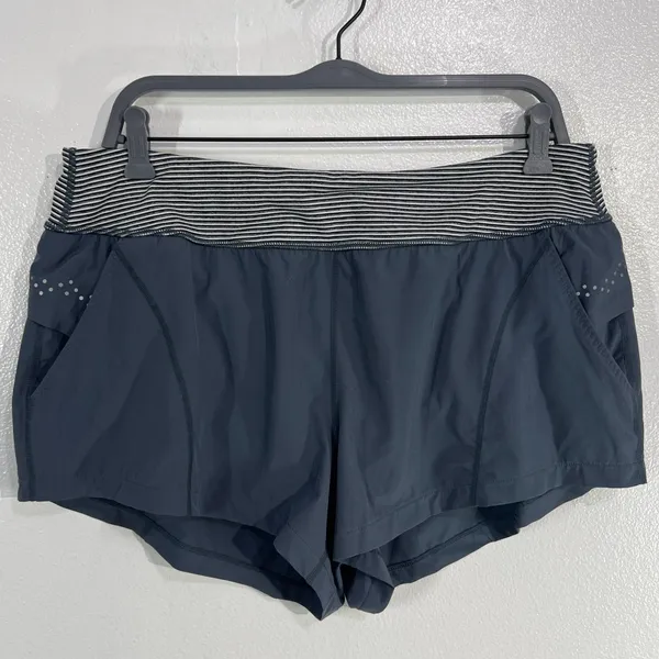 Zella Womens‎ XL Lined Athletic Shorts Striped Waistband Pockets Gray Blue Gym - Image 2