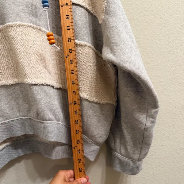 Free‎ People Camp Crush Hoodie Sweatshirt Womens Medium Terry Cloth Gray Cream - Image 16
