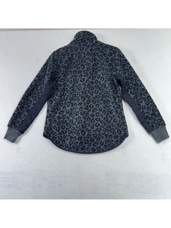 Abercrombie & Fitch Snap-Up Fleece Leopard Print Pullover Asymmetrical Sz Medium - Image 4