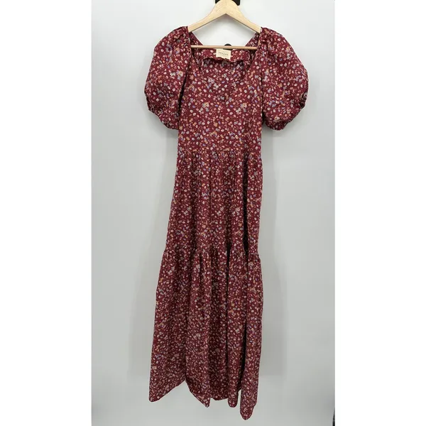Sezane‎ Women Red Floral Maxi Dress Sz 36 Peasant Boho Cottagecore Feminine - Image 10