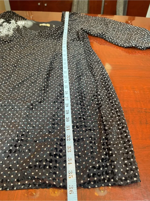 Du Paradis Black Velvet Dot Sheer Sleeve Square Neck Party Dress Size M - Image 10