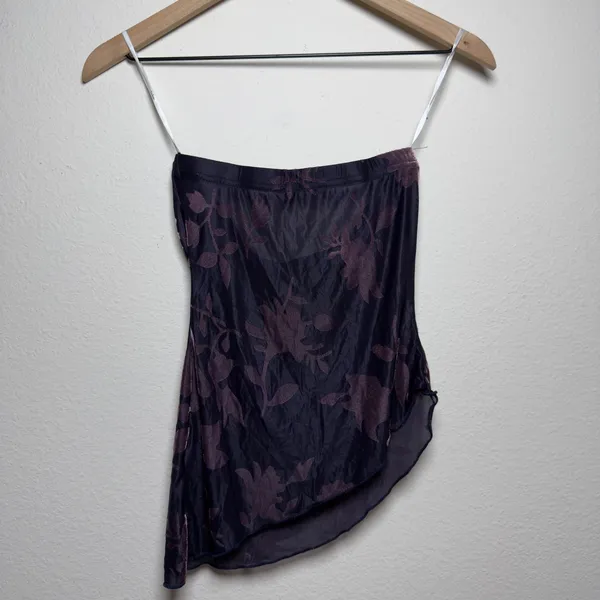 Lulus Womens Tube Top XS Navy Purple Burnout Velvet Floral Asymmetric Strapless - Image 6