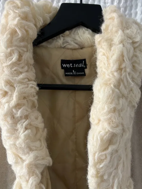 Wet Seal y2k penny lane tan suede fur-trimmed women's retro coat large [READ] - Image 10