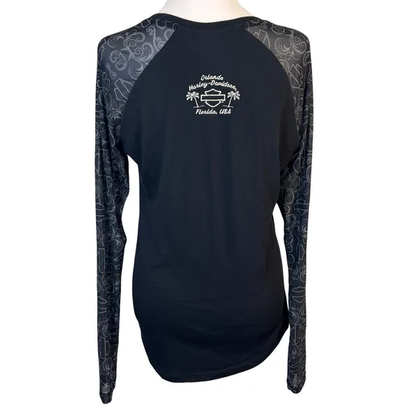 Harley-Davidson Mesh Sleeve Shirt Womens L Black Orlando FL Graphic Biker Moto‎ - Image 5