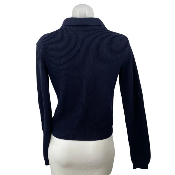 Brandy Melville Women's Black Ribbed Knit Long Sleeve Polo Sweater Top Size S - Image 4