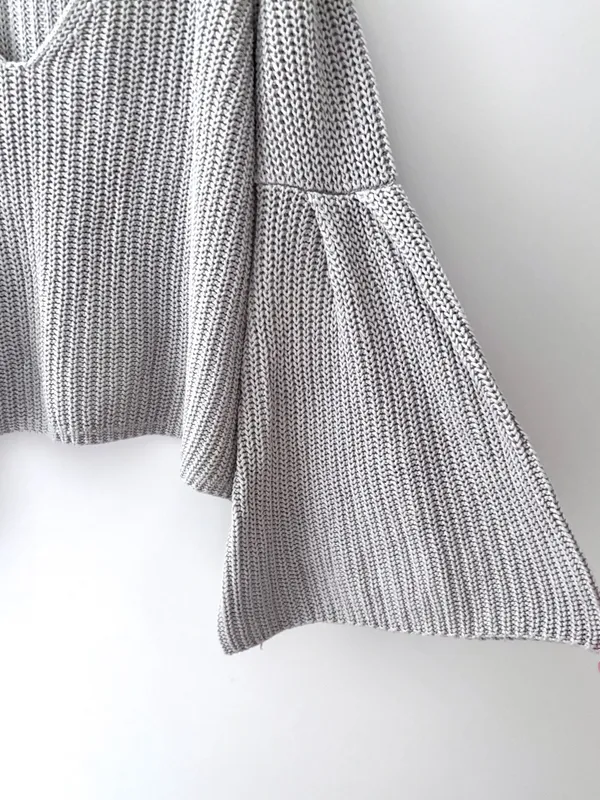 Free People Damsel Bell Sleeve Chunky Knit Sweater Gray XS Boho - Image 9