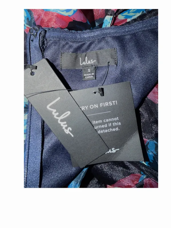 Lulus Navy Blue Floral Organza Skater Mini Dress - Image 2