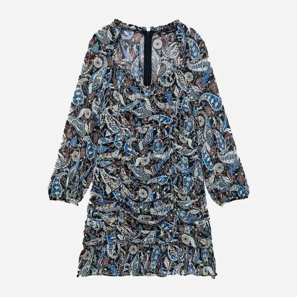 ZARA Paisley Floral Ruched Dress Ruffled Mini Metallic Party Cocktails Small‎ - Image 9