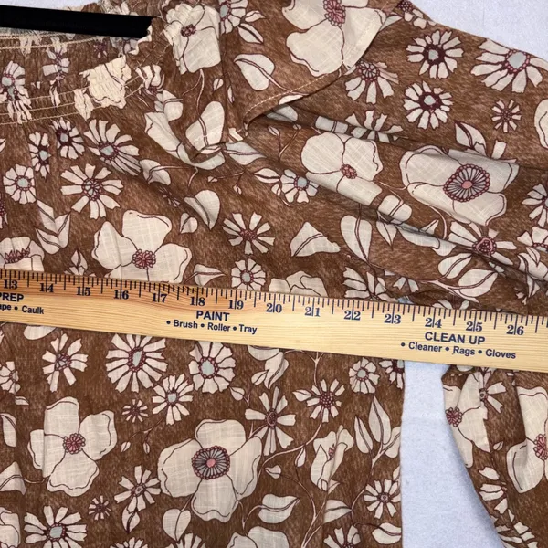 Free People Miss Daisy 100% cotton Brown‎ Floral Off Shoulder Smocked Blouse M - Image 11