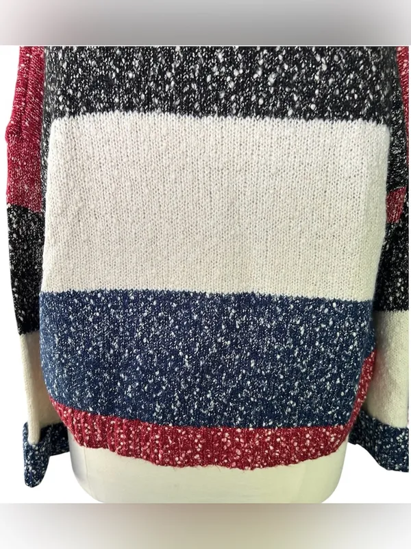 G.I.L.I. New!Chunky Soft Cowlneck Sweater Red Navy Black & Cream Soft Size 1X - Image 8