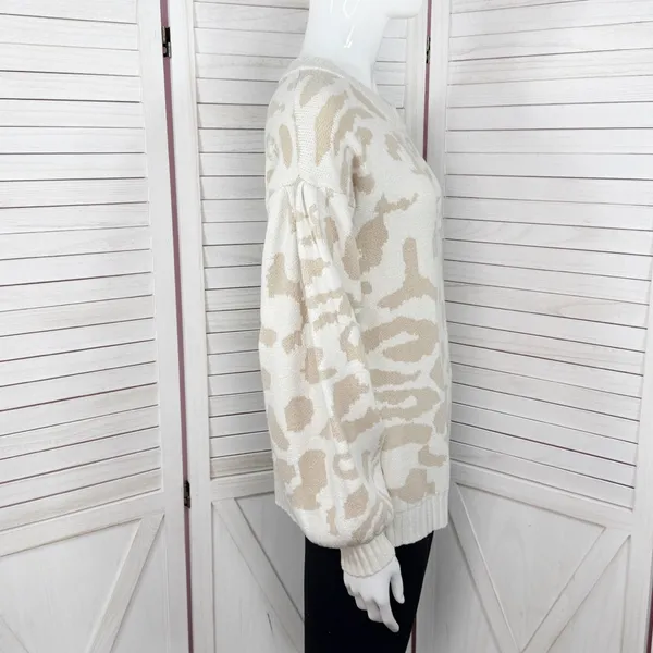 Pink Lily Animal Cheetah Print Balloon Sleeve Sweater Ivory Tan‎ Small - Image 4