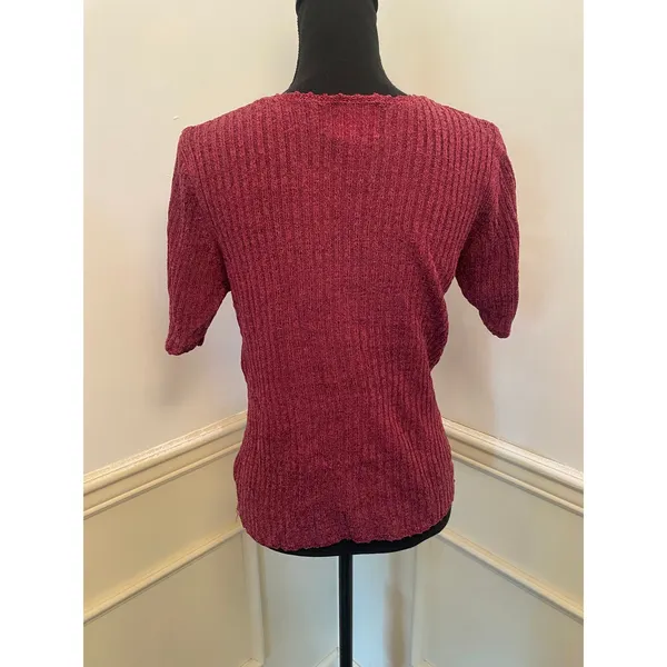 Vintage TR Bentley Silk Blend Short Sleeve Ribbed Knit Cardigan Sweater Button - Image 5
