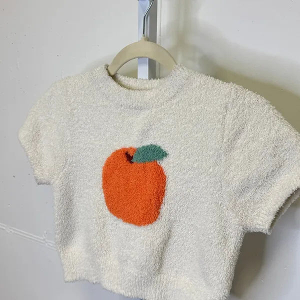Cider Georgia Peach Cropped Fuzzy Tee Small Baby Tee Streetwear‎ Off White - Image 5
