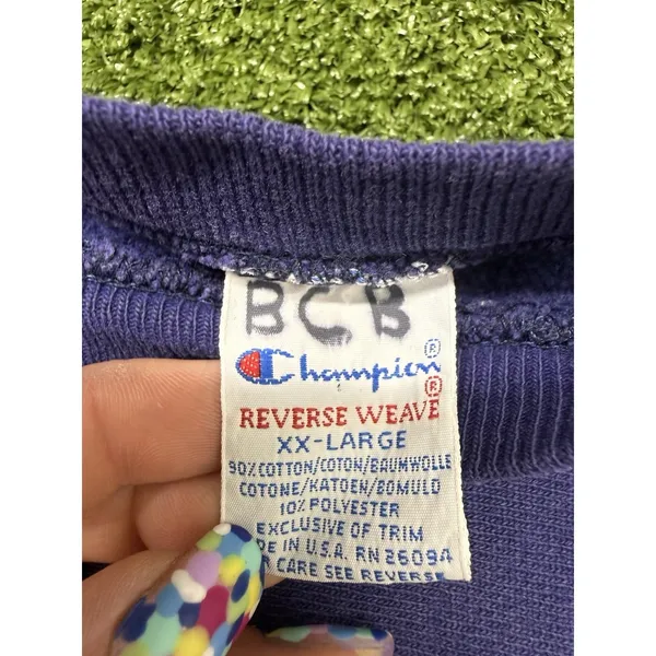 Vintage‎ Champion Reverse Weave Crewneck Sweatshirt Blue purple XXL Blank - Image 4